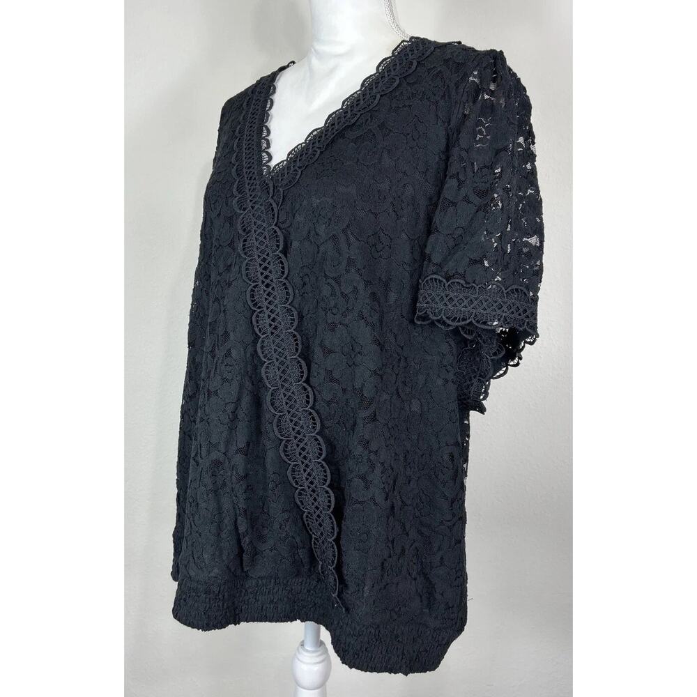 Torrid Black Floral Lace V-Neck Puff Sleeve Cropped Blouse Plus Size 5X (28) - Picture 7 of 12